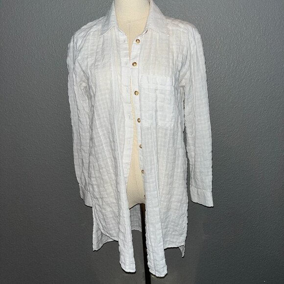 Anthropologie Tops - ANTHROPOLOGIE ANTHRO White Cotton Button Down Textured Tunic Cover-up Top - EUC